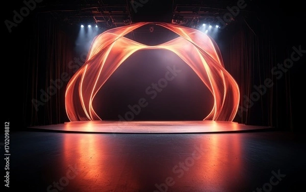 Fototapeta A stage with dynamic red light patterns creates a vibrant and dramatic atmosphere, highlighting the empty performance space.