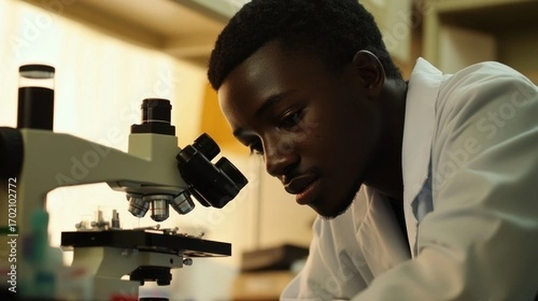 Fototapeta Scientist examining sample under microscope