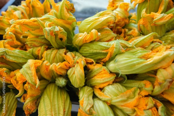 Obraz Fresh yellow-orange zucchini blossoms