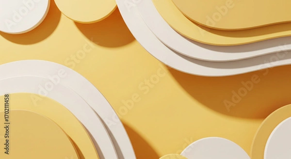 Fototapeta Abstract 3D background with soft, curved shapes in butter yellow and cream. Gentle, optimistic, and modern wallpaper design