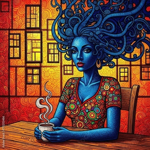 Obraz fantasy skin texture close up detail ,	
fantasy portrait under moonlight glow,	
surreal character makeup glowing eyes,	
blue skin fantasy portrait neon glow,dreamlike soft focus evening light
