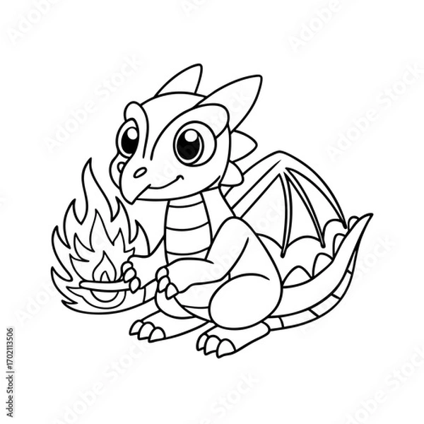 Fototapeta Dragon Sitting on a Cloud Coloring Page