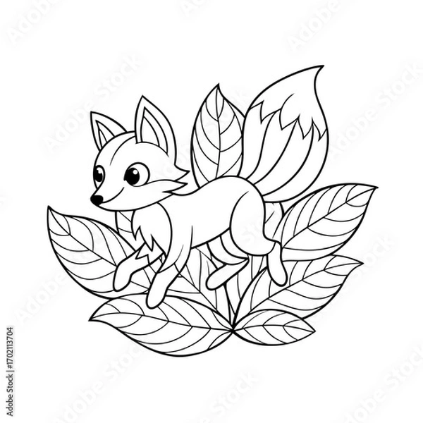 Fototapeta Fox Opening a Gift Coloring Page