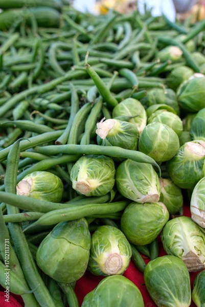 Obraz Brussels sprouts with green beans