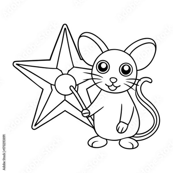 Fototapeta Mouse Peeking from Behind a Wall Coloring Page