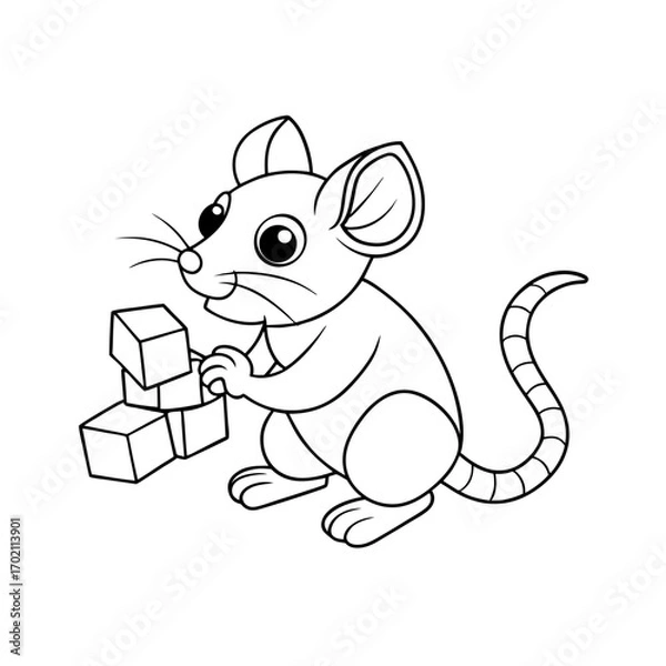 Fototapeta Mouse Playing with Blocks Coloring Page