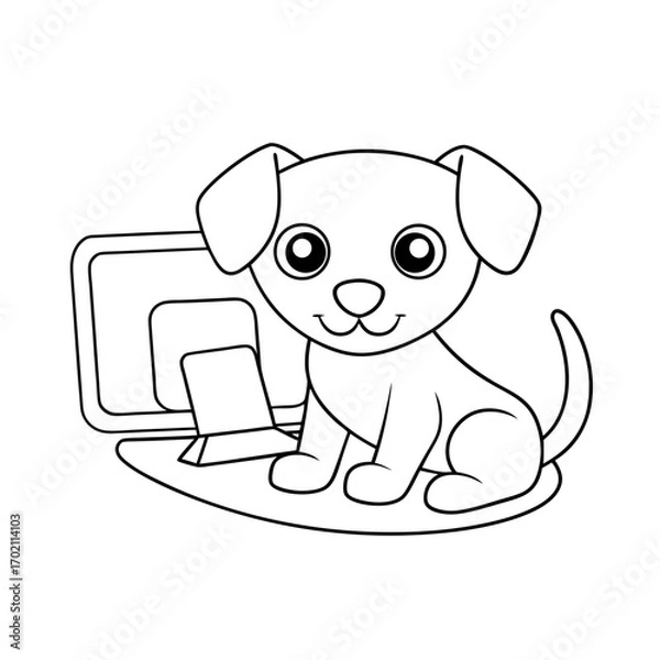 Fototapeta Puppy Watching TV Coloring Page