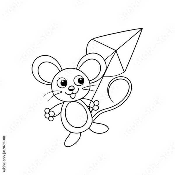 Fototapeta Mouse Flying a Kite Coloring Page