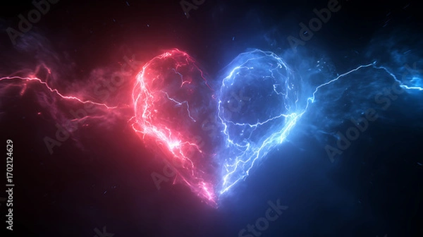 Fototapeta Electric heart symbolizing love and passion, set against a cosmic backdrop with vibrant colors