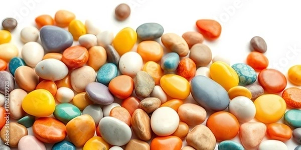 Obraz A vibrant collection of smooth, colorful pebbles isolated on a pure white background,  multicolored,  gems