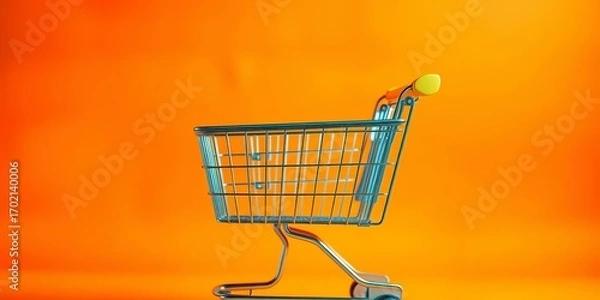 Obraz A vibrant orange background features a full shopping cart, ready for checkout,  app,  vibrant