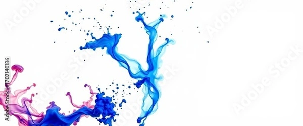 Obraz A vibrant explosion of blue ink, spreading dynamically across a pristine white background,  royalty free,  acrylic