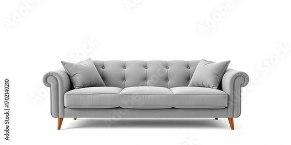 Obraz A plush grey fabric sofa isolated on pure white background,   product,  soft