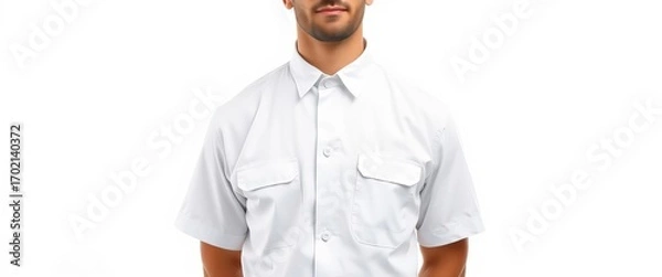 Obraz A uniformed waiter, isolated on a pure white backdrop,  tray,  element
