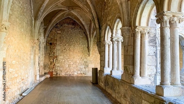 Fototapeta Silent stone cloisters whisper secrets of medieval solstice celebrations and ancient echoes, inviting Gothic reverie and introspective wanderings