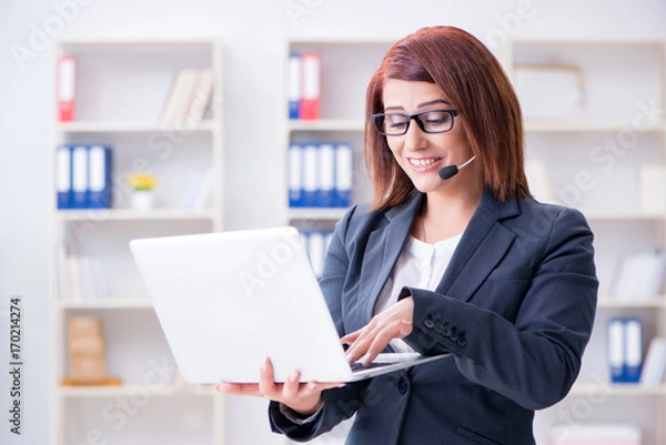 Fototapeta Call center operator working with clients