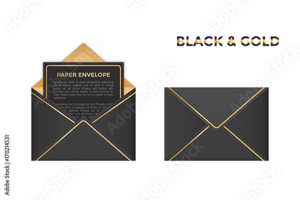 Obraz Vector isolated opened and closed black and gold envelopes