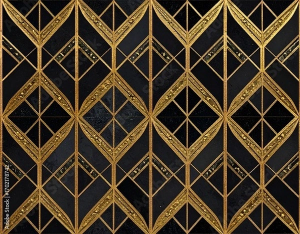 Fototapeta Background of abstract geometric pattern in Art Deco Style. Handicraft diamond geometric seamless pattern with gold glitter. Vintage decorative texture for decoration.