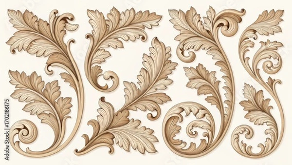 Obraz Ornate baroque flourish elements with acanthus leaves and swirls in vintage style isolated on white background