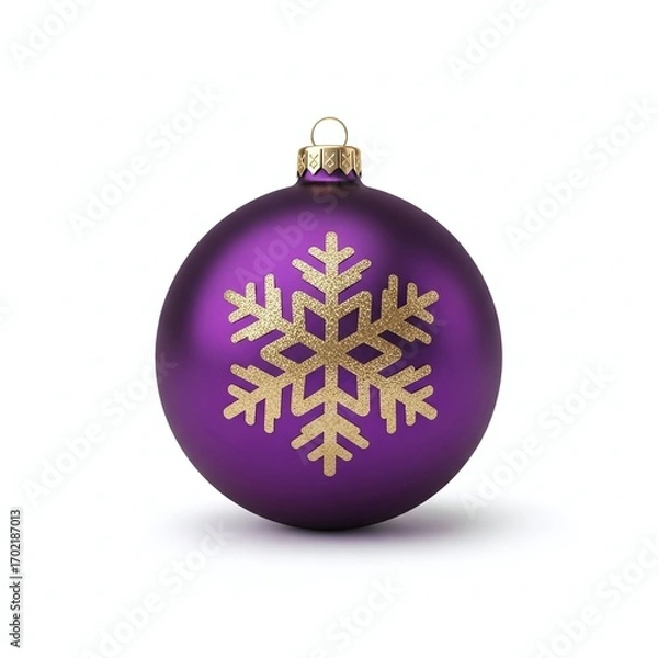 Fototapeta A shiny purple christmas ornament with a gold snowflake isolated on white background, perfect for holiday decorations and festive celebrations during the winter season