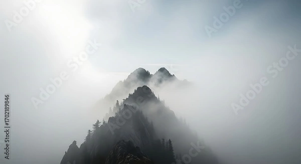 Fototapeta Mountain Peaks Emerging From Fog Landscape