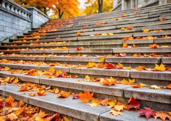 Fototapeta Fall foliage on university steps