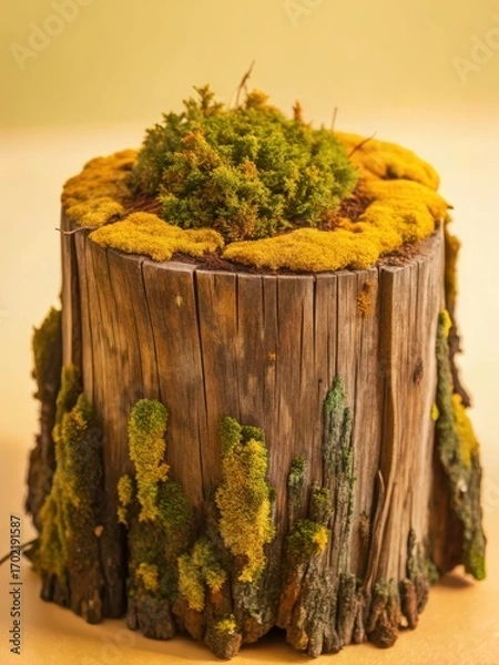 Fototapeta Ancient tree stump covered in emerald moss and lichen