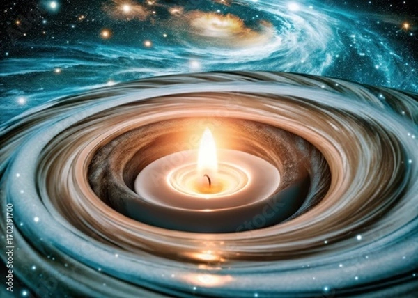 Fototapeta Swirling vortex of orange and brown light against a dark canvas of space