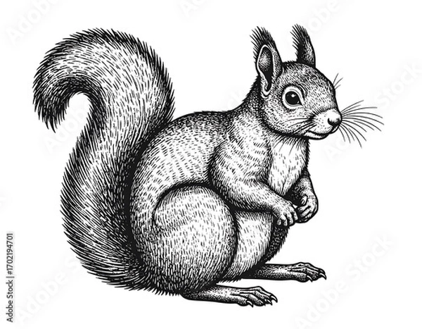 Fototapeta Detailed Vintage Squirrel Illustration on Clear Background for Art Projects