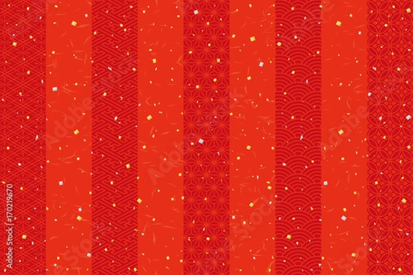 Obraz 紅白　赤背景　伝統文様入り