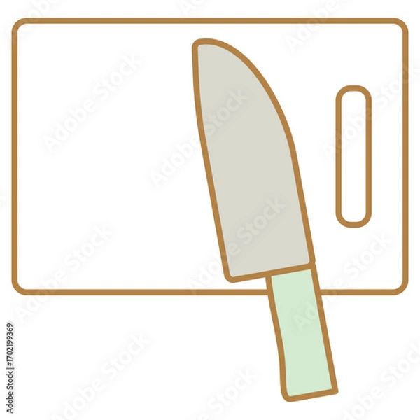 Obraz シンプルなまな板と包丁のイラストセット