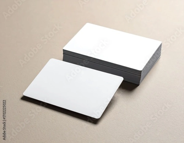 Fototapeta Elegant blank rounded corner business cards stack on a neutral background