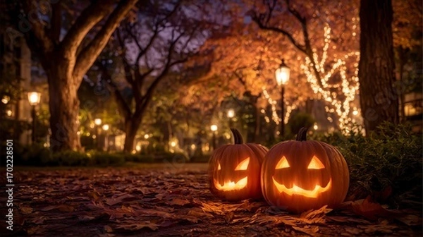 Fototapeta Pumpkin Glow in the Park at Dusk
