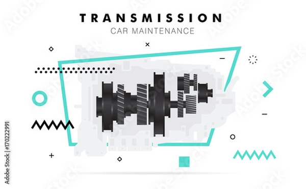 Fototapeta Auto service. Geometry line composition. Trendy technology operations. Diagnostics machine centre. Car maintenance. Awesome zigzag really thin style. Automobile engine pictogram and icons for web.