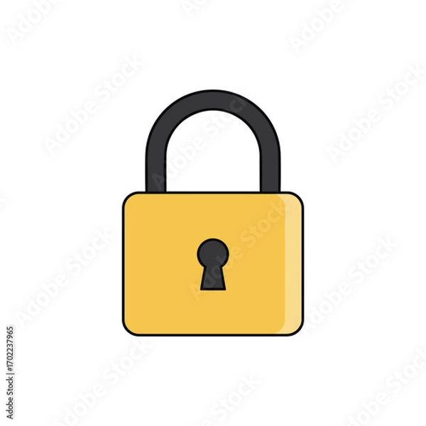 Fototapeta Vector illustration of yellow padlock icon representing security, privacy, safety, and data protection in minimal flat style