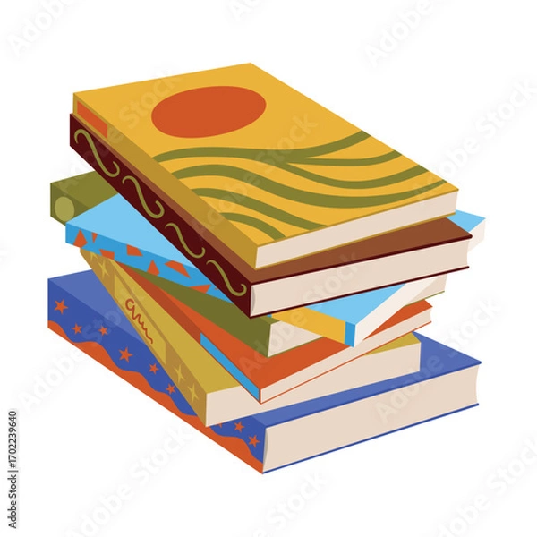 Fototapeta Flat cartoon stack of books in simple modern style.