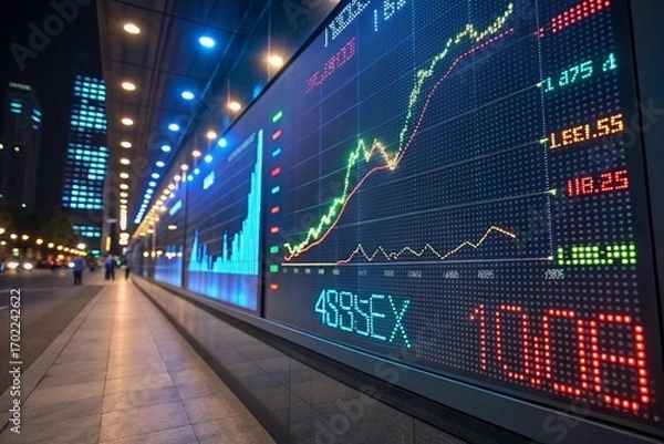 Fototapeta Digital display options chart stock market glowing trends