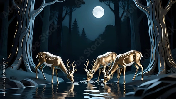 Obraz Fantasy landscape with deer