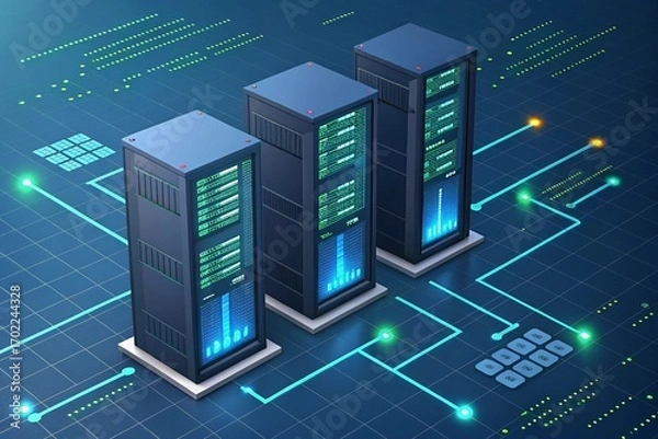 Fototapeta Connections and data processing over comp networks efficiently