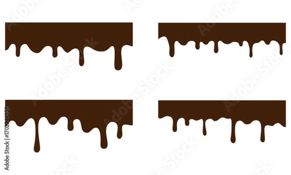 Fototapeta Set of melted chocolate drips isolated on white background. perfect for dessert, sweet topping, cocoa cream design, and food decoration.