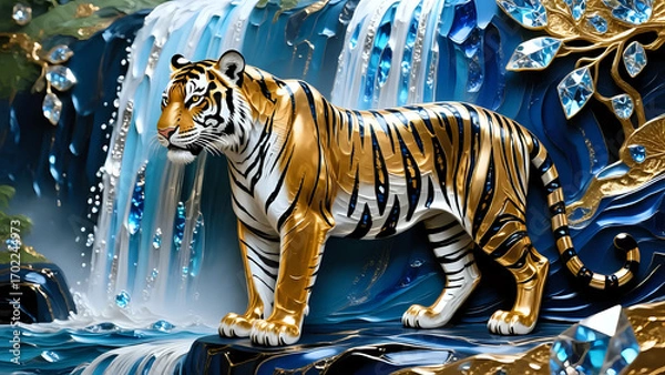 Obraz Tiger in the forest ner a waterfall 
