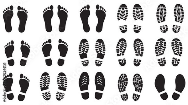Fototapeta Human footprint shoe print icon and silhouette graphic resourse elements vector design barefoot
