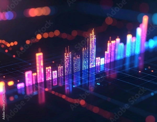 Fototapeta Corporate growth chart glowing with digital lights