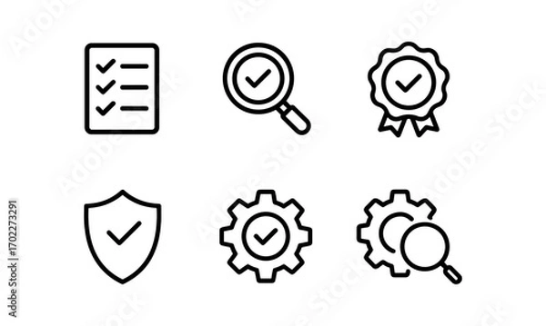 Fototapeta Minimalist checklist and security icons collection for web and app design