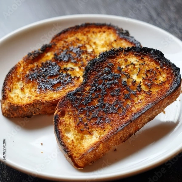 Fototapeta Delicious golden brown french toast slices with crispy edges served on a white plate close up