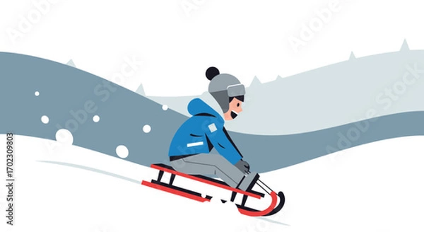 Fototapeta Joyful Kid Experiences Exhilarating Sledding Adventure Down A Snowy Slope During Winter
