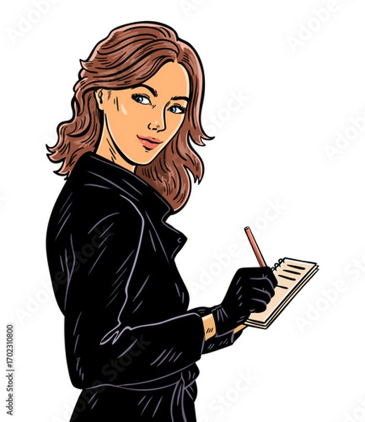 Obraz Female detective writing notes in noir style