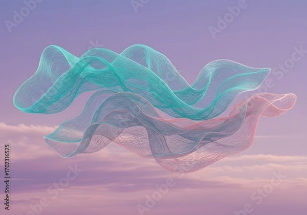Obraz Green net floating on purple background