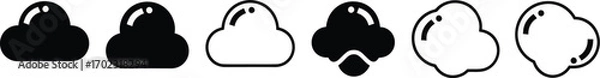 Fototapeta Six cloud icons transitioning from solid black to outlined white.
