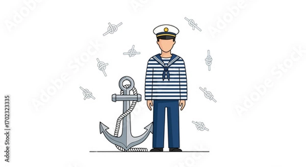 Fototapeta Sailor With Nautical Anchor And Knots, Vector Illustration On White Background